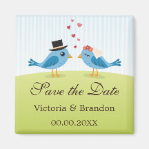 Bride and groom blue birds Save the Date magnet