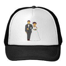 Bride and groom cartoon trucker hats
