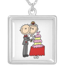 Bride and Groom Cut the Cake T-shirts and gifts Custom Necklace
