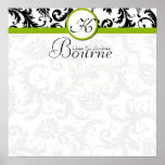 Bride and Groom Damask Swirl Green Wedding Poster