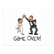 Bride and Groom Game Over Postcard
