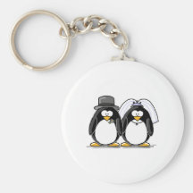 Bride and Groom Penguins Keychain