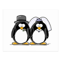 Bride and Groom Penguins Postcards