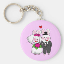 Bride and groom rabbit key chains