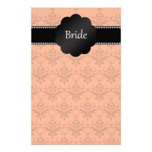 Bride gifts orange damask stationery design