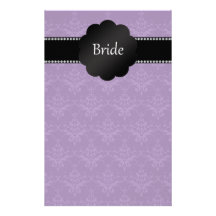 Bride gifts purple damask customized stationery