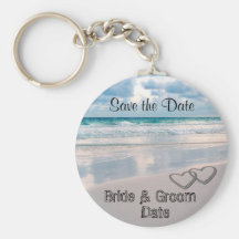 Bride & Groom Names Written in the Sand Keychains