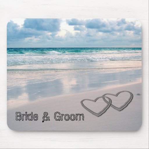 Bride & Groom Names Written in the Sand Mousepads