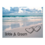 Bride & Groom Names Written in the Sand Postcard