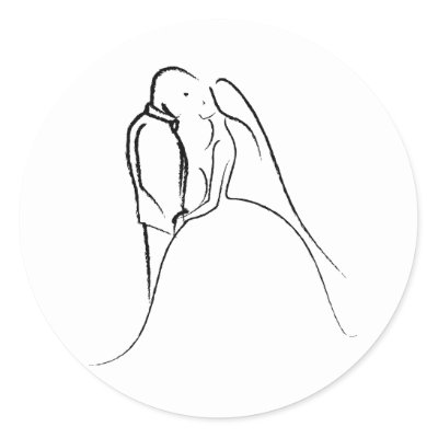 Bride Groom Sketch Round Stickers by White Wedding Wedding Day Dance