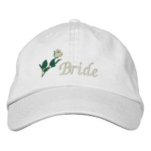 Bride Hat, Embroidered White Rose Embroidered Baseball Caps