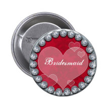 Bridesmaid button with silver diamonds heart