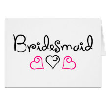 Bridesmaid Pink Black Hearts Card