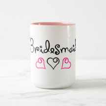 Bridesmaid Pink Black Hearts Mugs