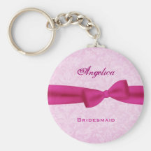 Bridesmaid Pink Bow Pink Damask E016 Keychains