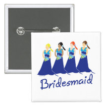 Bridesmaids in Blue Wedding Attendant Button