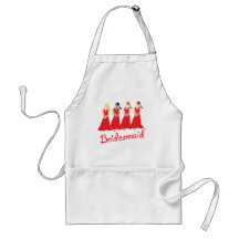 Bridesmaids in Red Wedding Attendant Aprons