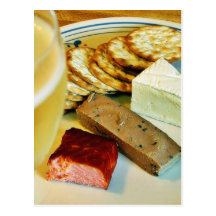 Brie Cheese Salmon Smoked Pate Crackers Champagne Post Card