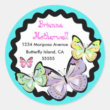 Bright and Beautiful Butterfly Address Label. Round Sticker