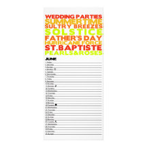 Bright and Bold 2012 Calendar - June Rack Card Template