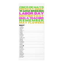 Bright and Bold 2012 Calendar - May Rack Card Design