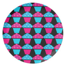 Bright Blue and Hot Pink Cupcake Pattern Party Plate