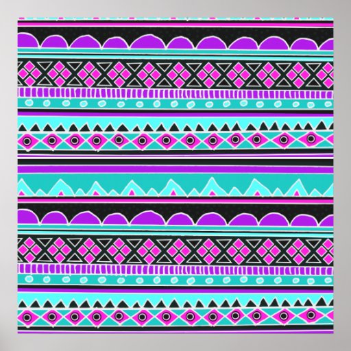 Bright Blue and purple tribal pattern Posters