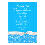 Bright Blue White Dots Bow Invitation