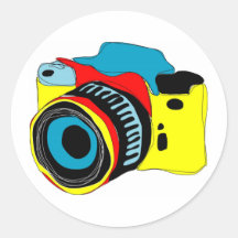 Bright camera illustration round stickers