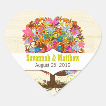 Bright Colours Flower Tree Barn Wood Wedding Seal Sticker