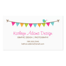 Bright Colours Patterned Bunting and Cute Bird Business Card