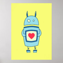 Bright Cute Clumsy Robot With Heart Poster