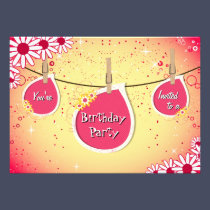 Bright Daisy Clothesline Birthday Party Invitation invitations