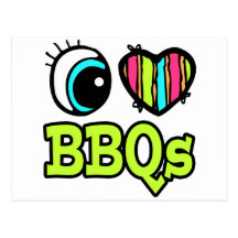 Bright Eye Heart I Love BBQs Post Cards