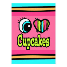 Bright Eye Heart I Love Cupcakes Personalised Announcements
