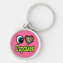 Bright Eye Heart I Love Cupcakes Keychains