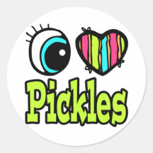 Bright Eye Heart I Love Pickles Round Stickers