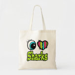 Bright Eye Heart I Love Sharks Canvas Bag