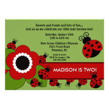 Bright flower & Ladybug Birthday Invitation