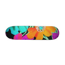 Bright Flowers on black Skate Board