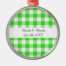 Bright green gingham pattern wedding favours ornaments