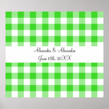 Bright green gingham pattern wedding favours poster