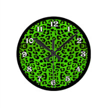 Bright Green Leopard Animal Print Clock