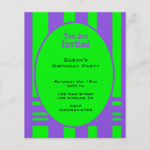 Bright Green Purple Striped Party Custom Flyer