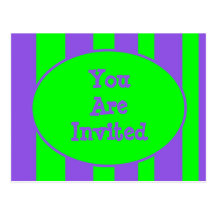 Bright Green Purple Striped Party Postcard