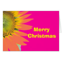 Bright Merry Christmas Pink and Yellow Flower Card