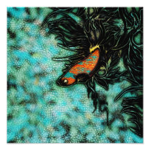 Bright Orange and Blue Beta Fish Art Photo