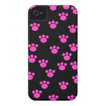 Bright Pink and Black Paw Print Pattern. iPhone 4 Case