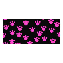 Bright Pink and Black Paw Print Pattern. Invitations