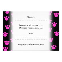 Bright Pink and Black Paw Print Pattern. Invites